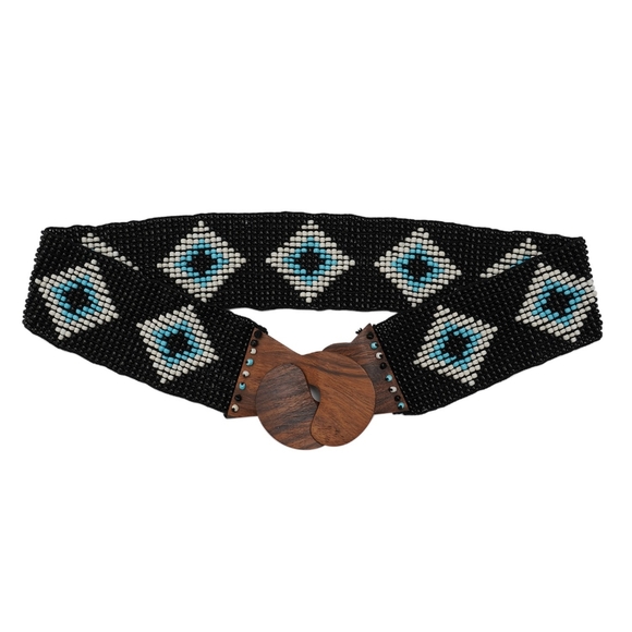 Accessories - STRETCHABLE SEED BEAD BELT WITH WOODEN CLOSURE